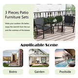 Greesum 4-Piece Outdoor Patio Conversation Set with Glass Coffee Table, Black Furniture for Lawn, Garden or Poolside