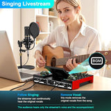 Podcast Microphone and Audio Mixer Bundle with 3.5mm Condenser Mic, Live Sound Card, Voice Changer and Denoise, Equipment for PC and Phone Streaming, Singing and Gaming