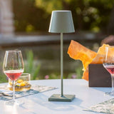 Zafferano Poldina Pro Touch-Dimmable LED Table Lamp in BORDEAUX, Powder-Coated Aluminum with IP54 Protection, Indoor/Outdoor Use, Contact Charging Base and USA Plug