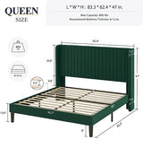 Allewie Queen Velvet Platform Bed with Vertical Channel-Tufted Wingback Headboard, Strong Wooden Slats, No Box Spring Required, Easy Assembly, Black
