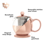 Pinky Up 24 Oz Rose Gold Wrapped Glass Teapot with Loose-Leaf Tea Infuser Strainer