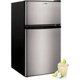 Upstreman 3.2 Cu. Ft. Double-Door Mini Refrigerator with Freezer, Classic Stainless Finish