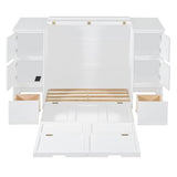 Twin Wall Bed with Wood Cabinet Frame, Charging Station, Outlet, USB Ports and Storage Drawers, Space-Saving Murphy Bed for Home Office or Studio, White