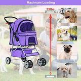 BestPet Purple Cat Carrier Stroller with Four Wheels
