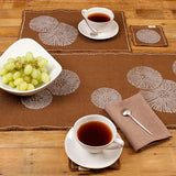Cheyenne Burlap Linen Table Runner with Hand-Printed White Dandelion Design, 100% Linen, Fringed Edge, Prewashed, Pre-Shrunk, and Machine Washable, Chocolate Brown, 14 x 36