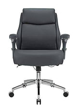 Realspace Keera Mid-Back Chair from the Modern Comfort Series, Gray Bonded Leather with Chrome and Silver Finish