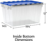 6-Pack Akro-Mils KeepBox 12-Gallon Clear Storage Totes with Attached Lids, Nesting and Stackable Design for Garages, Closets, and Moving, 21-1/2 x 15 x 12-1/2, Clear/Blue