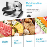 7.5-Inch Electric Meat & Deli Slicer for Home Use, with 2 Removable Stainless Steel Blades and Adjustable Thickness Control, Cuts Frozen Meat, Cheese, Bread & Vegetables, Black