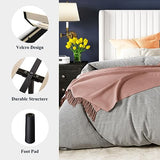 Allewie Queen Velvet Platform Bed with Vertical Channel-Tufted Wingback Headboard, Strong Wooden Slats, No Box Spring Required, Easy Assembly, Black