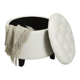 Pemberly Row Modern Round Ottoman with Ivory Faux Leather Fabric