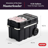 Keter Masterloader Black Resin Rolling Tool Box with Locking System and Removable Bins for Power Drills, Tape Measures and Screwdrivers