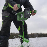 ION ICE FISHING G1 8 Electric Power Ice Fishing Auger with 40V MAX 4Ah Gen 1 Lithium-Ion Battery in Green/Black