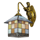 LITFAD Tiffany-Style Aqua Petal Wall Sconce with LED Lighting, Antique Brass Finish, and Mediterranean Flower Design for Bedroom or Restaurant