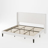 Allewie Queen Velvet Platform Bed with Vertical Channel-Tufted Wingback Headboard, Strong Wooden Slats, No Box Spring Required, Easy Assembly, Black