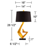 Possini Euro Design Zeus Sculptural Table Lamp, 28.5-Inch Mid-Century Modern Design with Gold Leaf Metal and Black Fabric Tapered Drum Shade