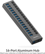Sabrent HB-PU16 16-Port USB 3.0 Data Hub and Charger with Individual Switches, 90 Watts