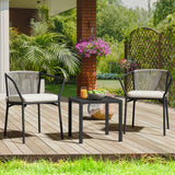 Dextrus 3-Piece Outdoor Bistro Set with Wicker Side Table, Two Stackable Chairs and Cushions, Patio Conversation Furniture, White