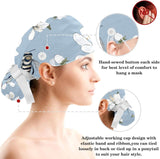 Bee and Spring Blossom Scrub Surgical Hat with Button-Compatible Cycling Design and Cotton Sweatband