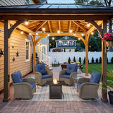 3-Piece Outdoor Patio Furniture Set with Two Swivel Rocker Chairs and Rattan Side Table, Wicker Glider Seating for Deck, Porch or Poolside, Brown and Blue