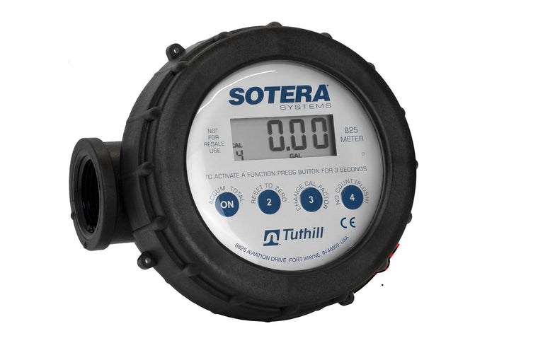 Sotera 825 Digital Inline Nutating Disc Poly Chemical Transfer Meter, 1/2-20 GPM (7-75 LPM), Rated to 125 PSI (8.6 bar)