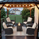 3-Piece Outdoor Patio Furniture Set with Two Swivel Rocker Chairs and Rattan Side Table, Wicker Glider Seating for Deck, Porch or Poolside, Brown and Blue