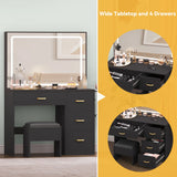 Dextrus Charcoal Black Makeup Vanity Table with Large Mirror and LED Lights for Bedroom Dressing Areas