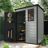DWVO 5 x 3ft Gray Resin Outdoor Storage Shed with Floor, Window, Waterproof Construction, and Lockable Door for Garden, Yard, or Patio