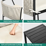 Dextrus 3-Piece Outdoor Bistro Set with Wicker Side Table, Two Stackable Chairs and Cushions, Patio Conversation Furniture, White