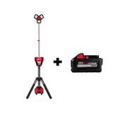 Milwaukee M18 Rocket Dual Power Tower Light with 3,000 Lumens, Charger, and XC 8.0 Ah Battery