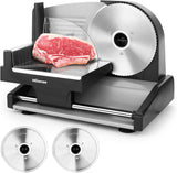 7.5-Inch Electric Meat & Deli Slicer for Home Use, with 2 Removable Stainless Steel Blades and Adjustable Thickness Control, Cuts Frozen Meat, Cheese, Bread & Vegetables, Black