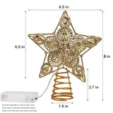 Juegoal 6.5-Inch Golden Metal Star Christmas Tree Topper with 20 LED Lights, Battery-Powered Illuminated Ornament for Holiday Decor