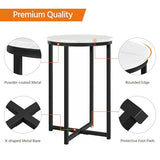 Yaheetech 16in Round Faux Marble End Table with X-Based Design & Sturdy Metal Legs, Modern Accent Sofa Table for Living Room, Black