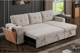 Devion Furniture 92-Inch Modern Reversible L-Shaped Sleeper Sectional Sofa with Chaise, Side Compartment, Polyester Fabric Upholstery and Sleeper Bed, Light Gray