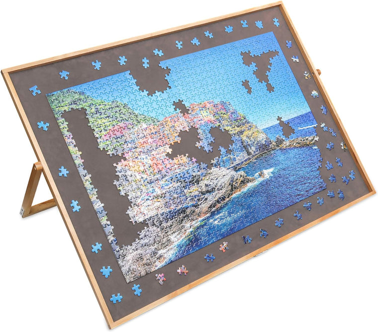 Lavievert Adjustable Wooden Puzzle Board Easel with Portable Tilting Table, Non-Slip Flannelette Work Surface and Capacity for Puzzles Up to 1,500 Pieces