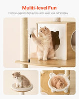 VEVOR 55.12-Inch Cat Tower with Enclosed Litter Box, Multi-Level Condo Design, Perches, Sisal Scratching Posts, and Hammock for Indoor Cats