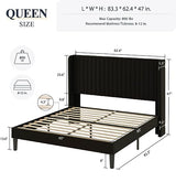 Allewie Queen Velvet Platform Bed with Vertical Channel-Tufted Wingback Headboard, Strong Wooden Slats, No Box Spring Required, Easy Assembly, Black