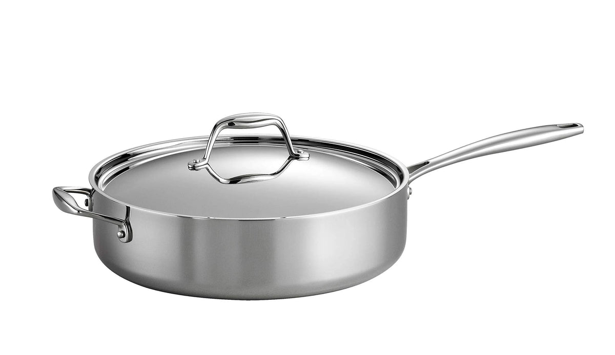 Tramontina 6-Quart Deep Sauté Pan with Cover, Crafted from Tri-Ply Clad Stainless Steel