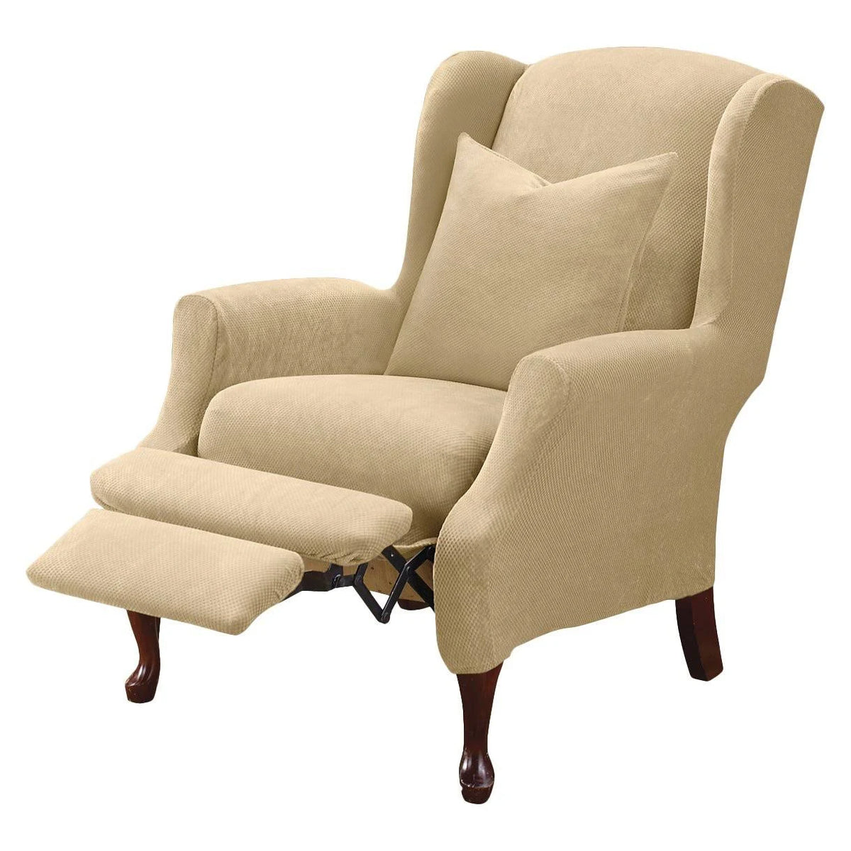 Sure Fit Stretch Pique Slipcover for Wing Chair Recliners, Cream