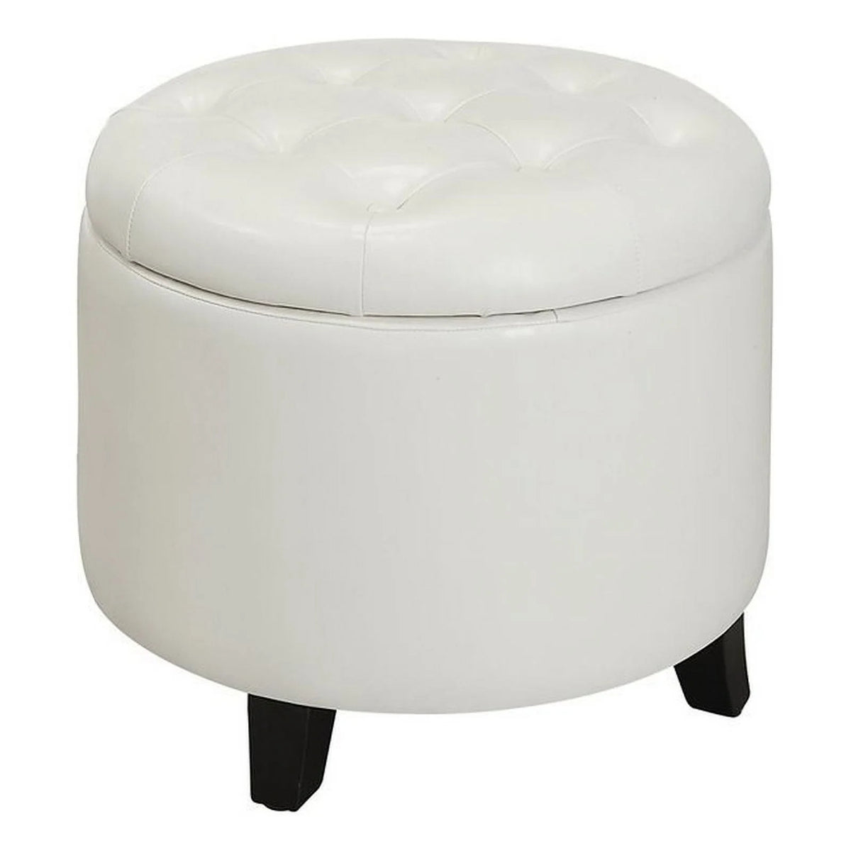 Pemberly Row Modern Round Ottoman with Ivory Faux Leather Fabric