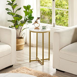 Yaheetech 16in Round Faux Marble End Table with X-Based Design & Sturdy Metal Legs, Modern Accent Sofa Table for Living Room, Black