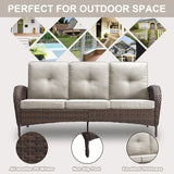 3-Piece Outdoor Patio Furniture Set with Two Swivel Rocker Chairs and Rattan Side Table, Wicker Glider Seating for Deck, Porch or Poolside, Brown and Blue