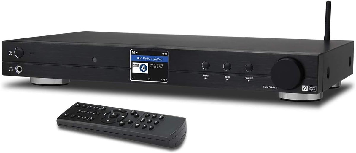 Ocean Digital WR10 WiFi Internet Radio Tuner with FM, Ethernet and Bluetooth Receiver, 2.4-Inch Color Display, Digital Output for Hi-Fi Systems, Black
