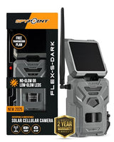 SPYPOINT Flex-S-Dark Solar Cellular Trail Camera with Built-In Solar Panel, 40MP Photos, 1080p Video with Sound, No-Glow Night Vision and Motion Activation