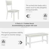 Natural Mid-Century Dining Set for 6 with Wood Table, 4 Upholstered Chairs, and 1 Bench for Kitchen or Dining Room