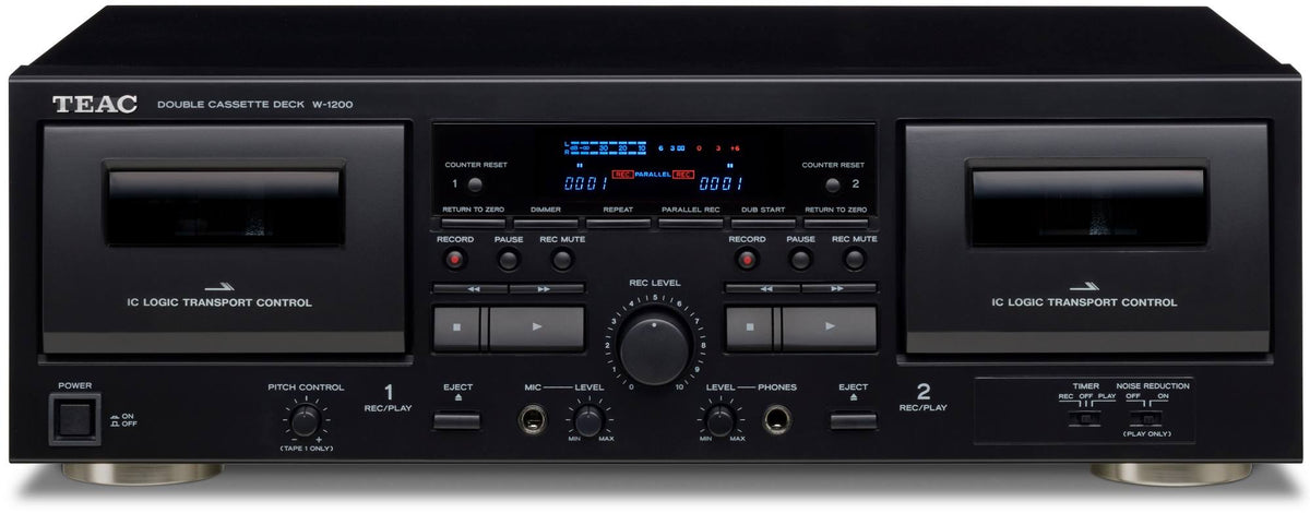 Teac W-1200-B Double Cassette Deck with Dual Tape Compartments, Black