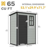 DWVO 5 x 3ft Gray Resin Outdoor Storage Shed with Floor, Window, Waterproof Construction, and Lockable Door for Garden, Yard, or Patio