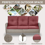 3-Piece Outdoor Patio Furniture Set with Two Swivel Rocker Chairs and Rattan Side Table, Wicker Glider Seating for Deck, Porch or Poolside, Brown and Blue