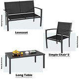 Greesum 4-Piece Outdoor Patio Conversation Set with Glass Coffee Table, Black Furniture for Lawn, Garden or Poolside