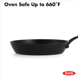 OXO Obsidian 12-Inch Carbon Steel Wok Pan, Pre-Seasoned with Removable Silicone Handle Holder, Induction and Oven Safe, Black