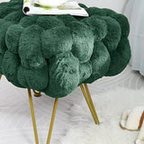 Pink Faux-Fur Ottoman Bench with Golden Legs, 27 x 20 x 19 Inch Fluffy Vanity Seat and Accent Table for Bedrooms, Closets and Living Rooms F